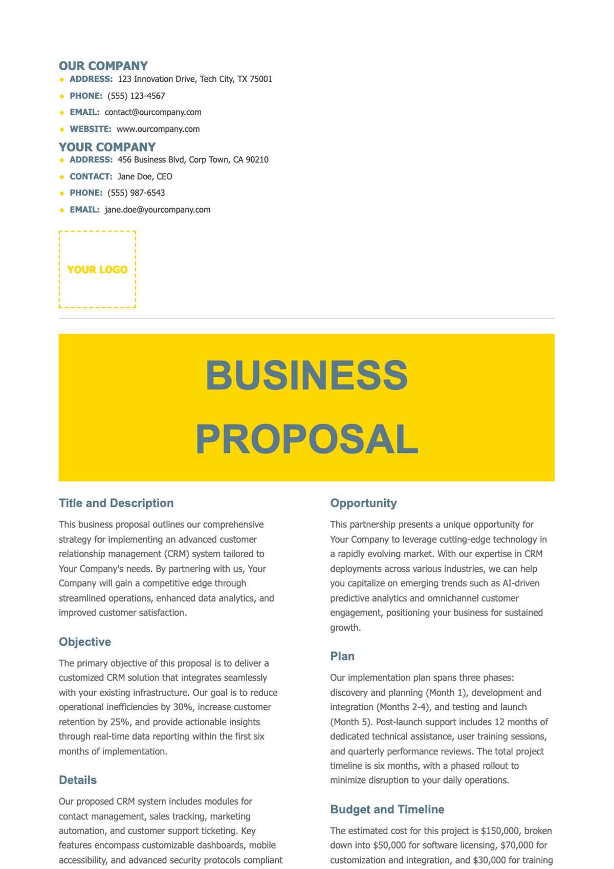 Modern business proposal template with yellow accents and cityscape image_variant_2